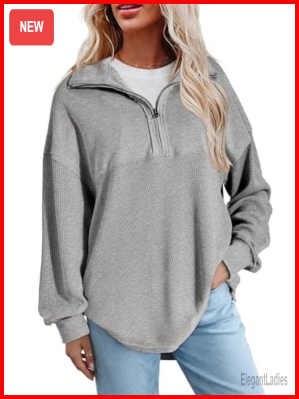 Women's Half Zip Pullover Sweatshirt Oversized Drop Shoulder Casual Fall Top